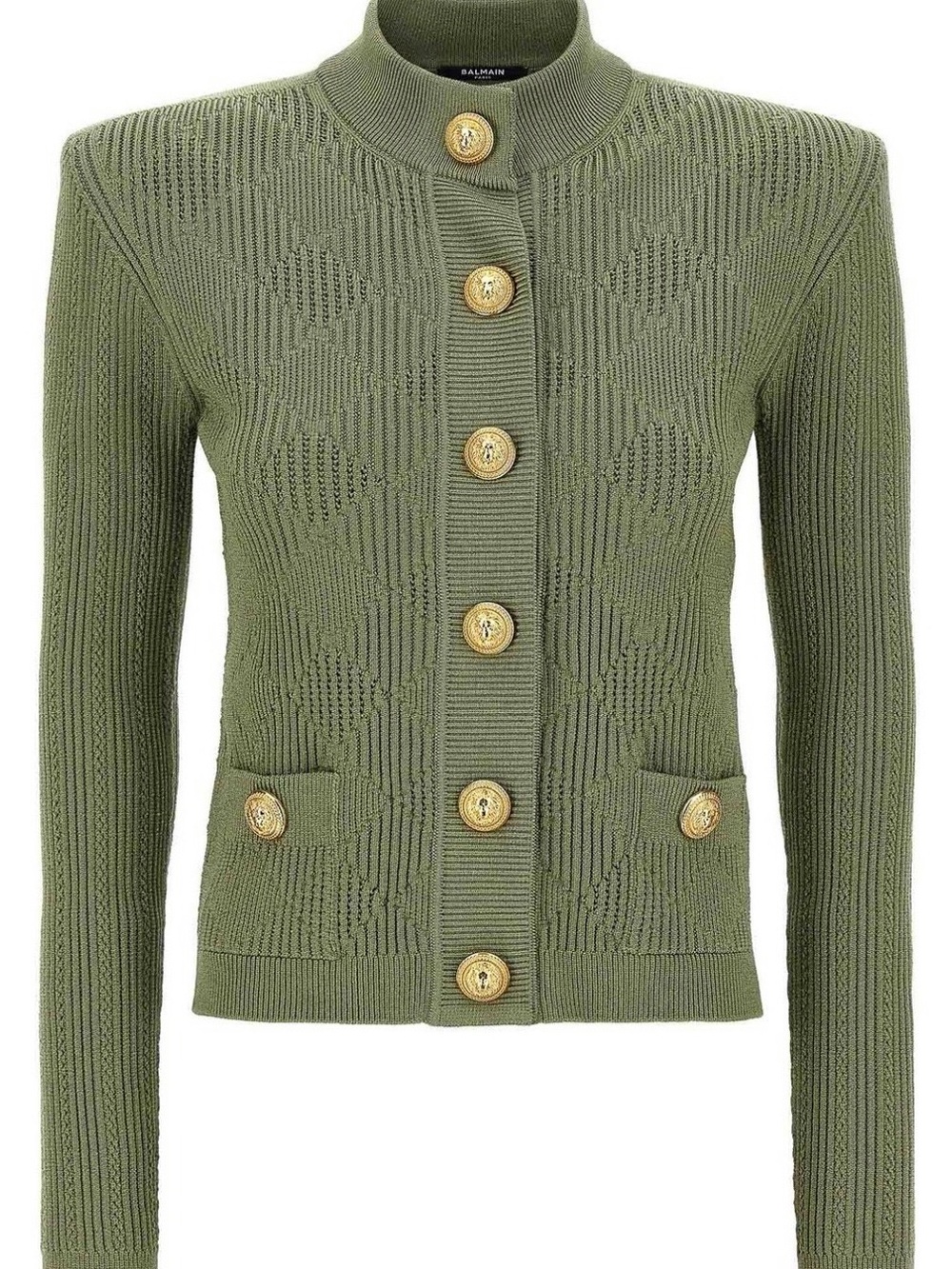 Balmain Gingham Green Logo Good Button Detail Cardigan